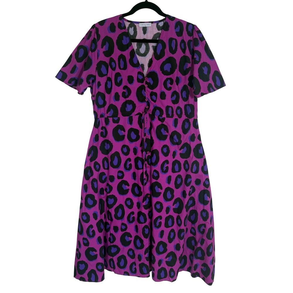 Vibrant LPD Purple Leopard Midi Dress Size 12 AU / US 12 Large Pocket Dopamine